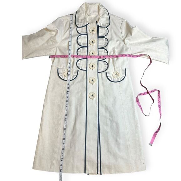 BODEN Women’s Ivory Cotton Spring Coat with Navy Blue Trim Size 10 Style #WE258 - Picture 7 of 7